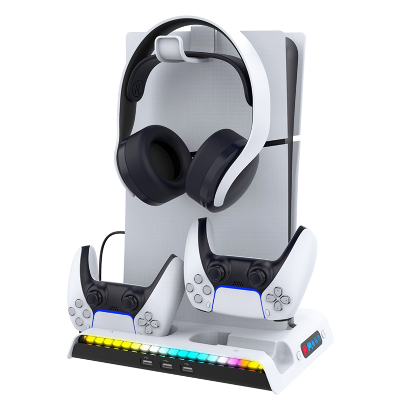 For Slim Console Cooling Dock with 3-Speed Airflow Gamepad Holder Charging Headset Hanger with RGB Lights Durable. 