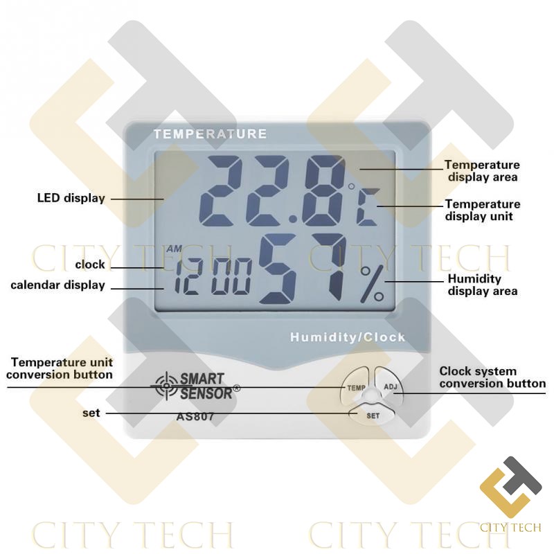 AS-807  AS807 Digital Hygrometer Thermometers Humidity Temperature Meter Tester Weather Station With Calendar & Clock Alarm. 