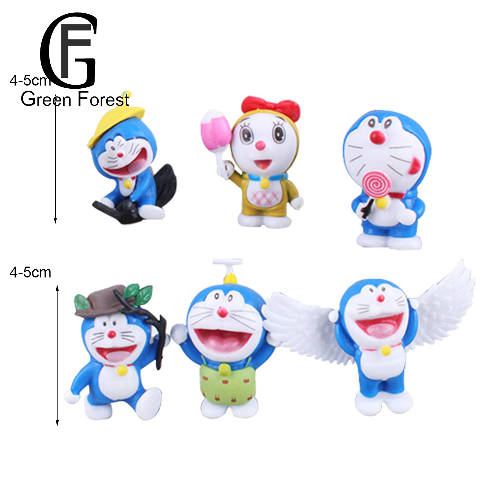 Green forest 6Pcs/Set Action Figurine Six Styles Colorful Wing Design Anime Doraemon Model Toy for Home. 
