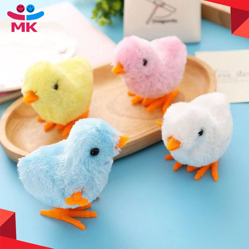 1Pcs Funny Plush Clockwork Chick Jumping Wind Up Animal Kids Toys Cute Plush Chicken Toy Easter Gift for Little Boy and Girls Random Color