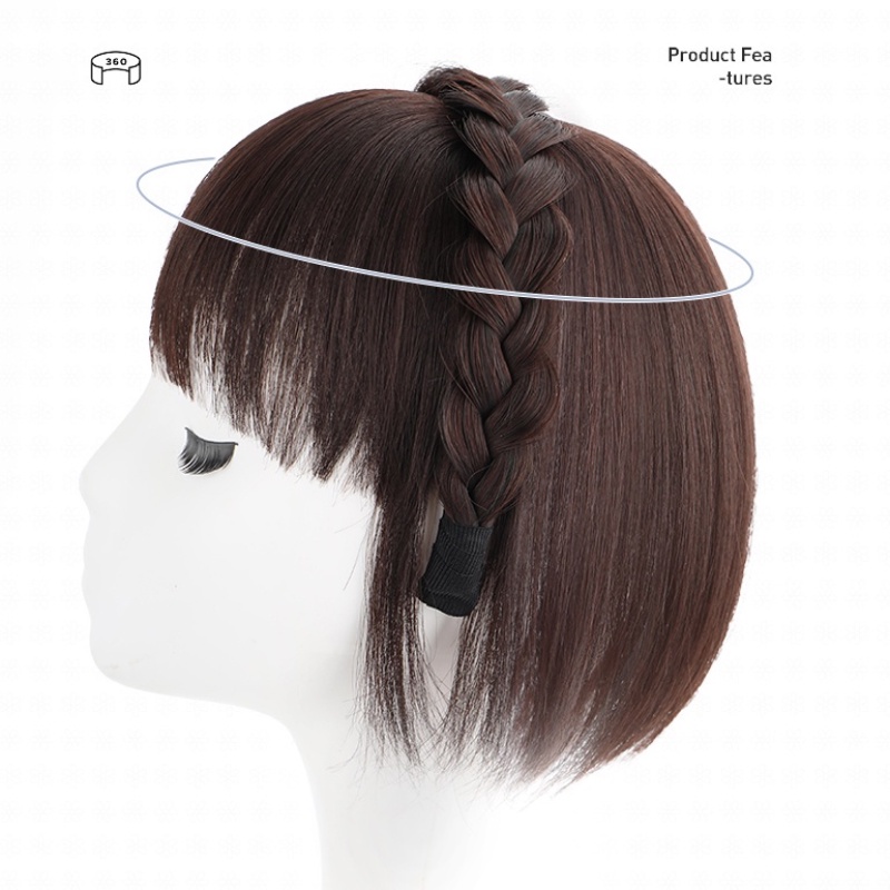 Synthetic Fake Bangs Hair Neat Fringe Bands with Double Row Braids Headband Heat Resistant Bangs In Hair Extensions Hairpieces. 