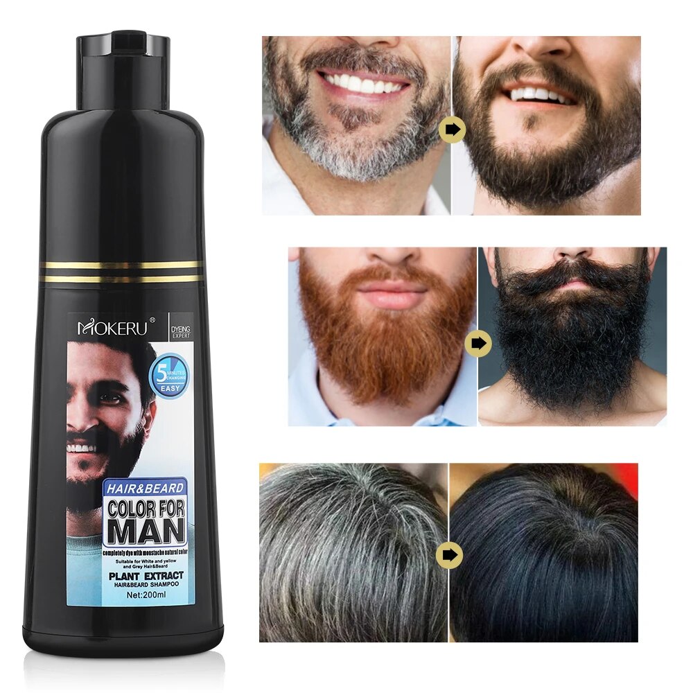 200ml Natural Permanent Beard Dye Shampoo Long Lasting Beard Coloring For Men Removal White Grey Hair Color Cover Beard Care. 