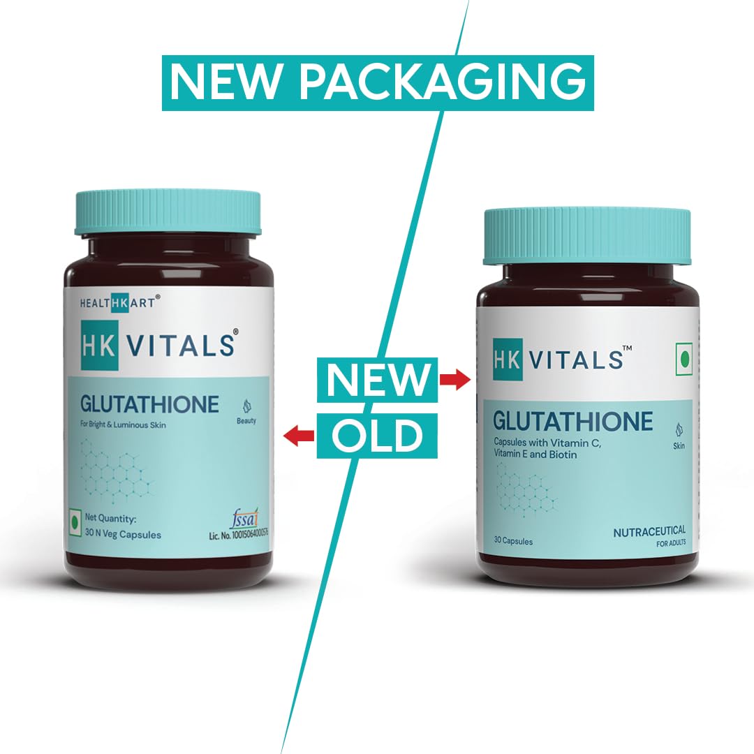 HealthKart HK Vitals Glutathione with Vitamin C & E, Biotin, Grape Seed Extract & Alpha Lipoic Acid, Antioxidant Support, for Skin Glow and Hydration, 30 Veg Capsules. 