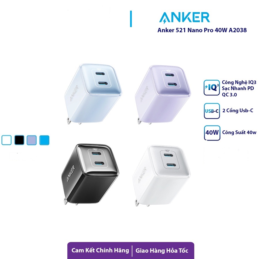 Anker Nano Pro 521 PIQ 3.0 Durable Compact Dual USB C 40W Fast Charger