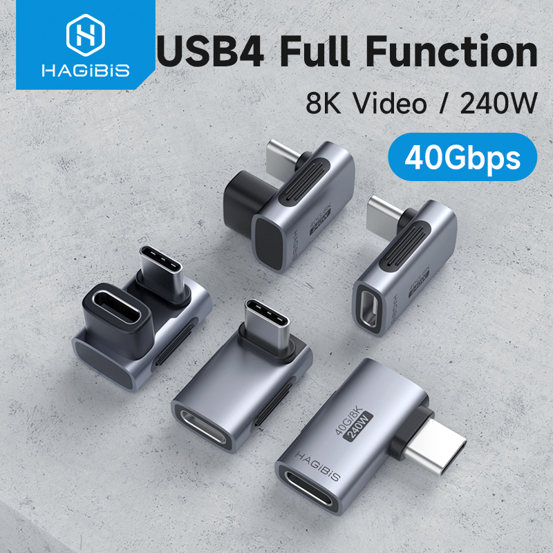 Hagibis 240W USB C to C Adapter 40Gbps 8K 60Hz 90 Degree Converter USB4 Adapter for Thunderbolt 4/3 MacBook iPhone 15 Pro Tablet