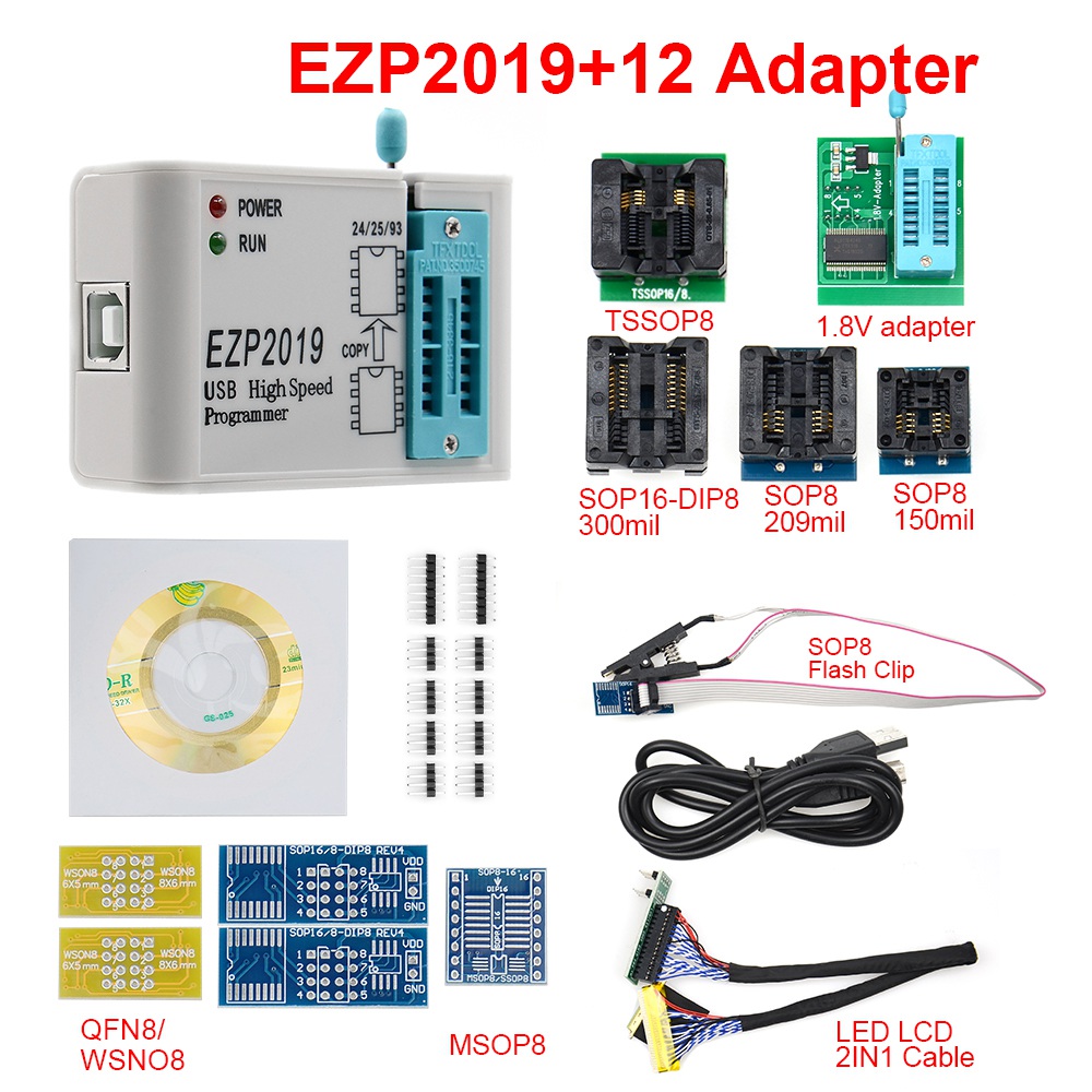 EZP2019 USB SPI Programmer EZP2019 Supports 24 25 93 EEPROM 25 Flash BIOS Chip + 5 Socket. 