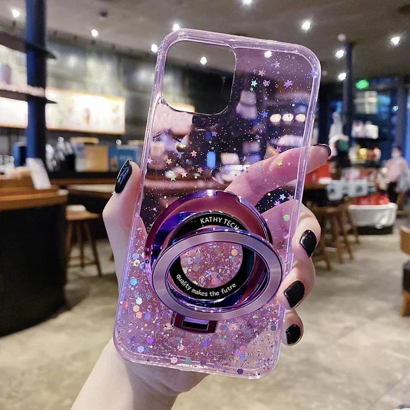 Phone Case for OPPO A40 A40M Luxury Starry Sky with Magnhappyetic Stand Holder Transparent Back Cover Soft TPU casing. 