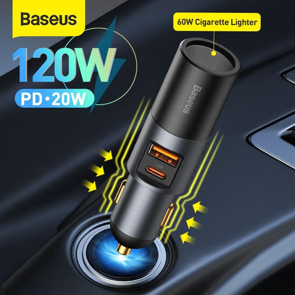 Baseus 120W Car Charger Auto Cigarette Lighter For 12-24V Car