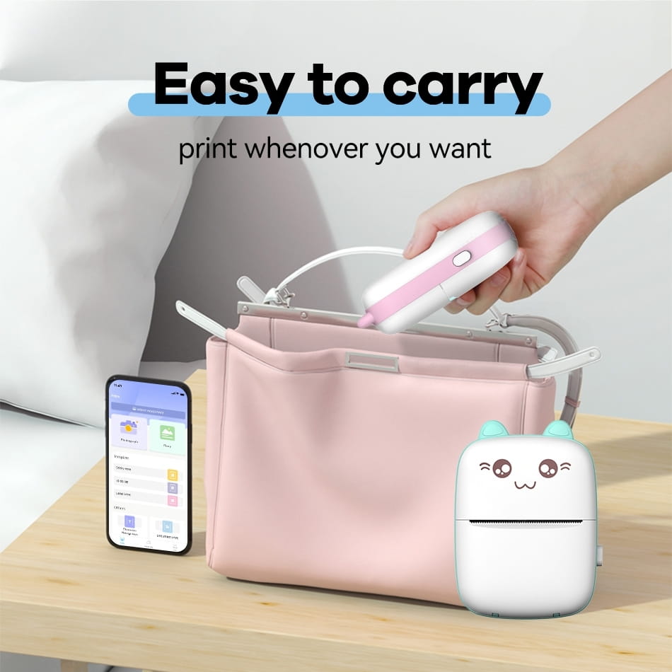 Portable Mini Thermal Printer 58mm Bluetooth Printer for printing Photo Label DIY Handcraft List Memo Notes Journal Receipt Instant Printer, Nadra-C9-Pink-Mini-3-Roll. 