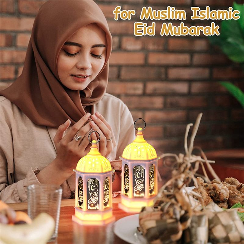 6PCS LED Eid Mubarak Lantern Moon Star Lights Moroccan Style Hanging Lantern White. 