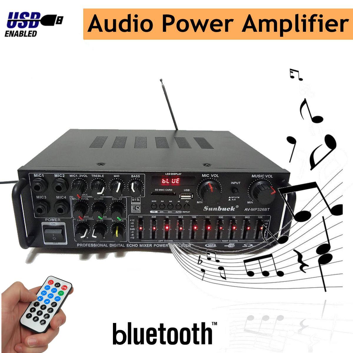 Sunbuck AV-MP326BT 2000W bluetooth Stereo Amplifier HIFI Tuner Remote Control USB SD Mic Input UK. 