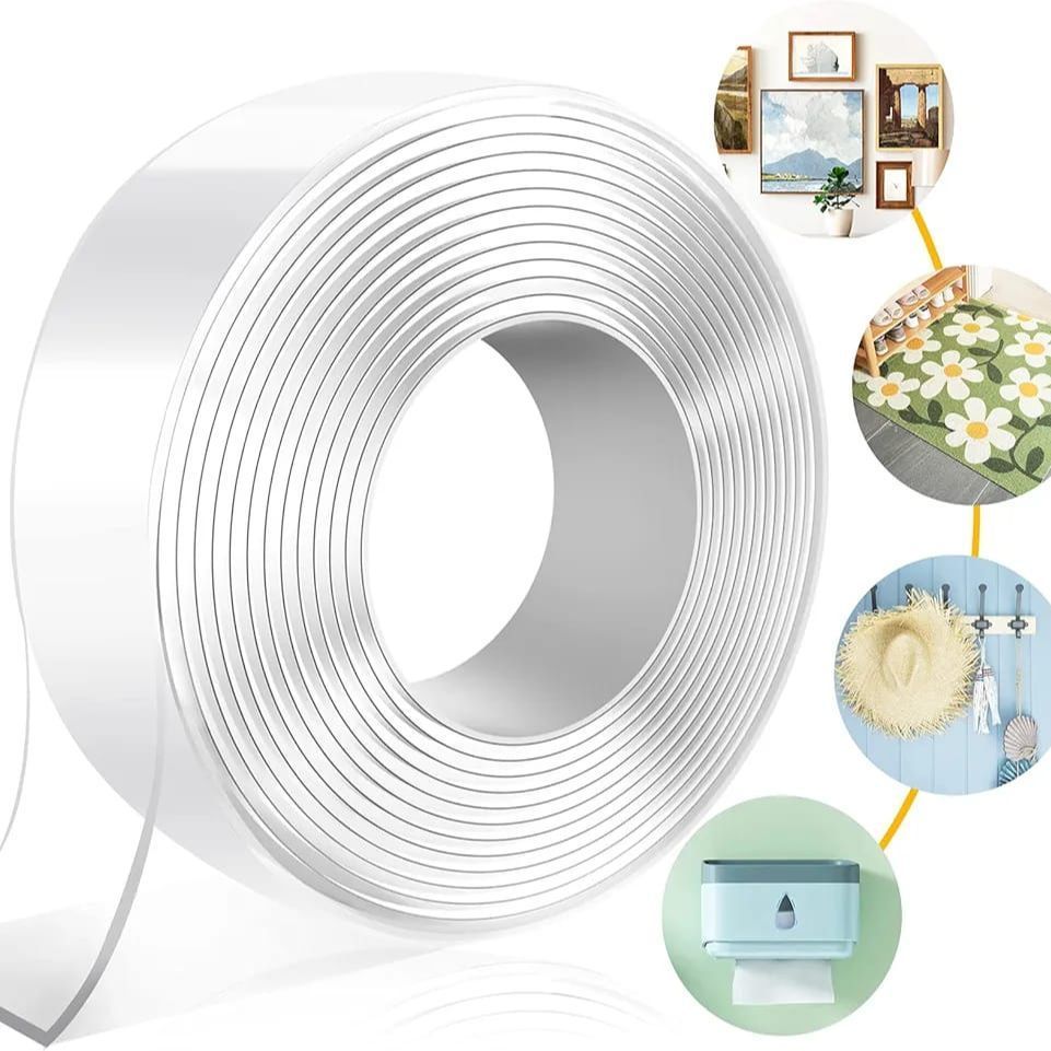 2 Meter Multipurpose Double Sided Tape - Adhesive Silicone Tape, Heavy Duty, Heat Resistant, Multi-Functional, Removable, Washable, Reusable Anti-Slip Gel Nano Grip Tape. 