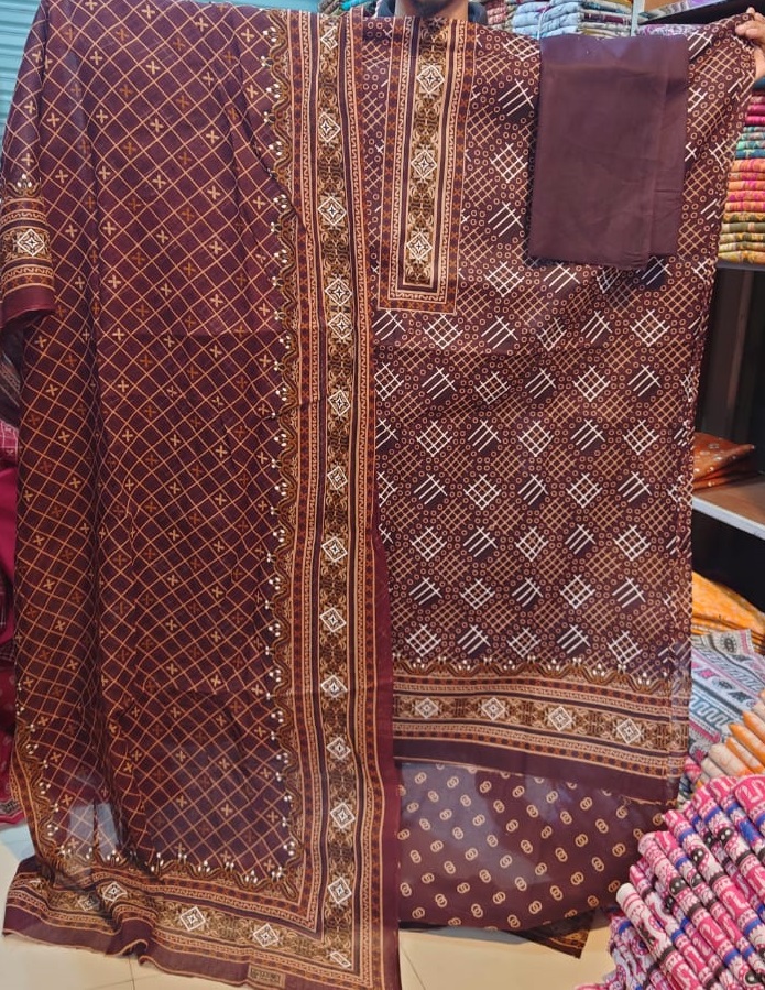 High Quality Cotton Printed 3pcs Shalwar-Kameez - Multi Color. 