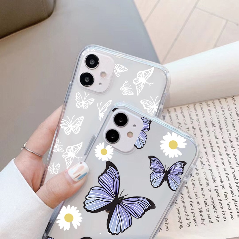 Butterfly Phone Case For iPhone 8 7 6 6S Plus Cover For iPhone 13 12 Pro Mini 11 Pro Max XS Max XR X 5 5S SE 2020 Clear TPU Capa. 