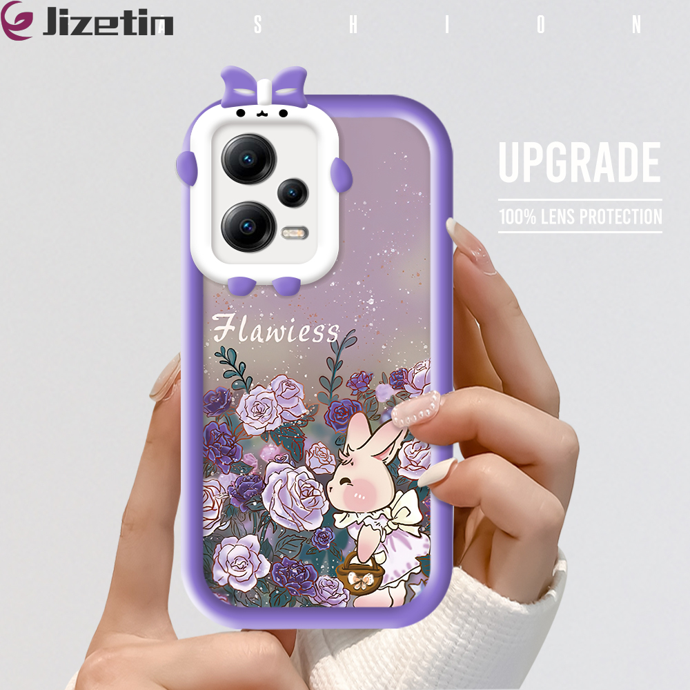 Jizetin for Xiaomi Poco X5 5G / Redmi Note 12 5G Back Cover Rose Rabbit Square Camera Soft Rubber Phone Case