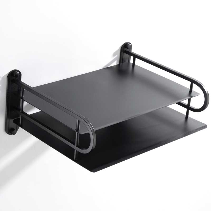 Double Layer Wall Mounted Iron Heated Black Metal WiFi Router Stand. 