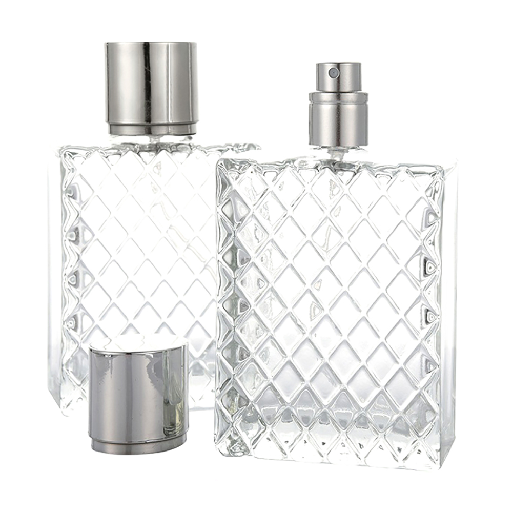 100ml Square Grids Portable Clear Travel Refillable Perfume Glass Empty Bottle. 