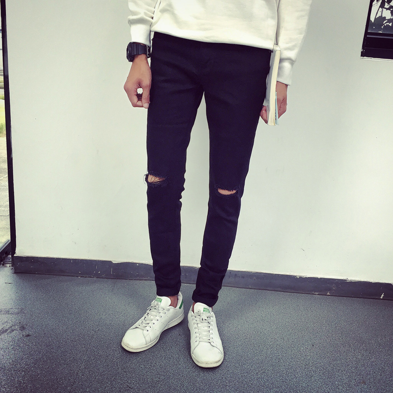 men's black hole jeans