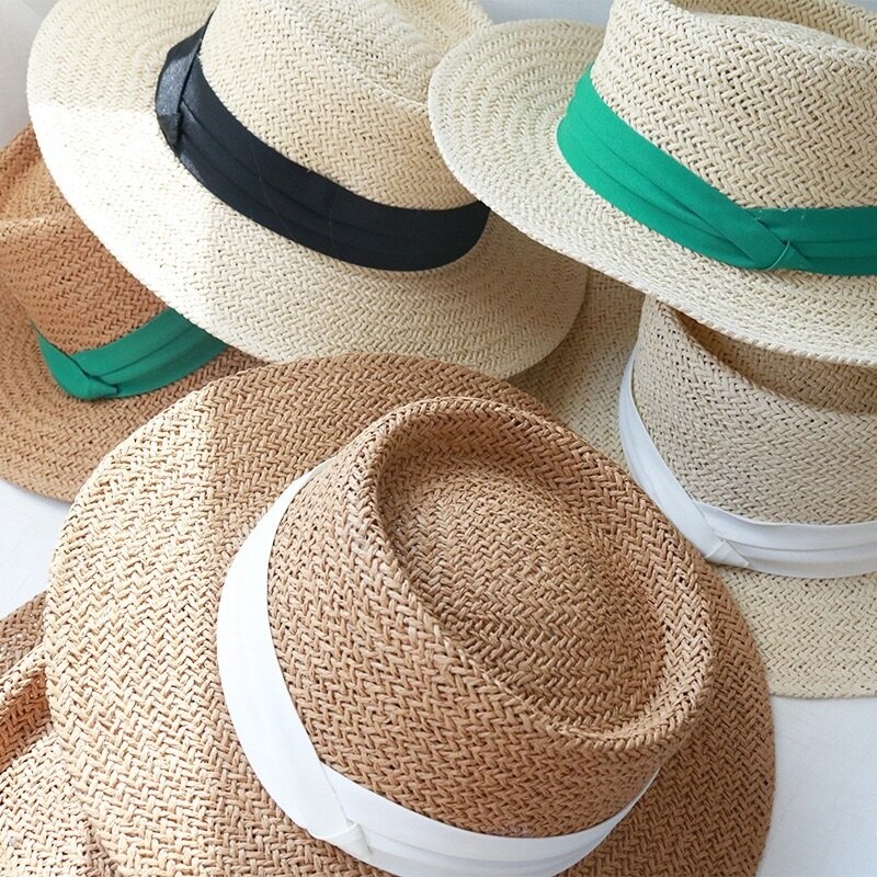 Ladies Handmade Natural Straw Hat Summer Beach Hat for Women Men