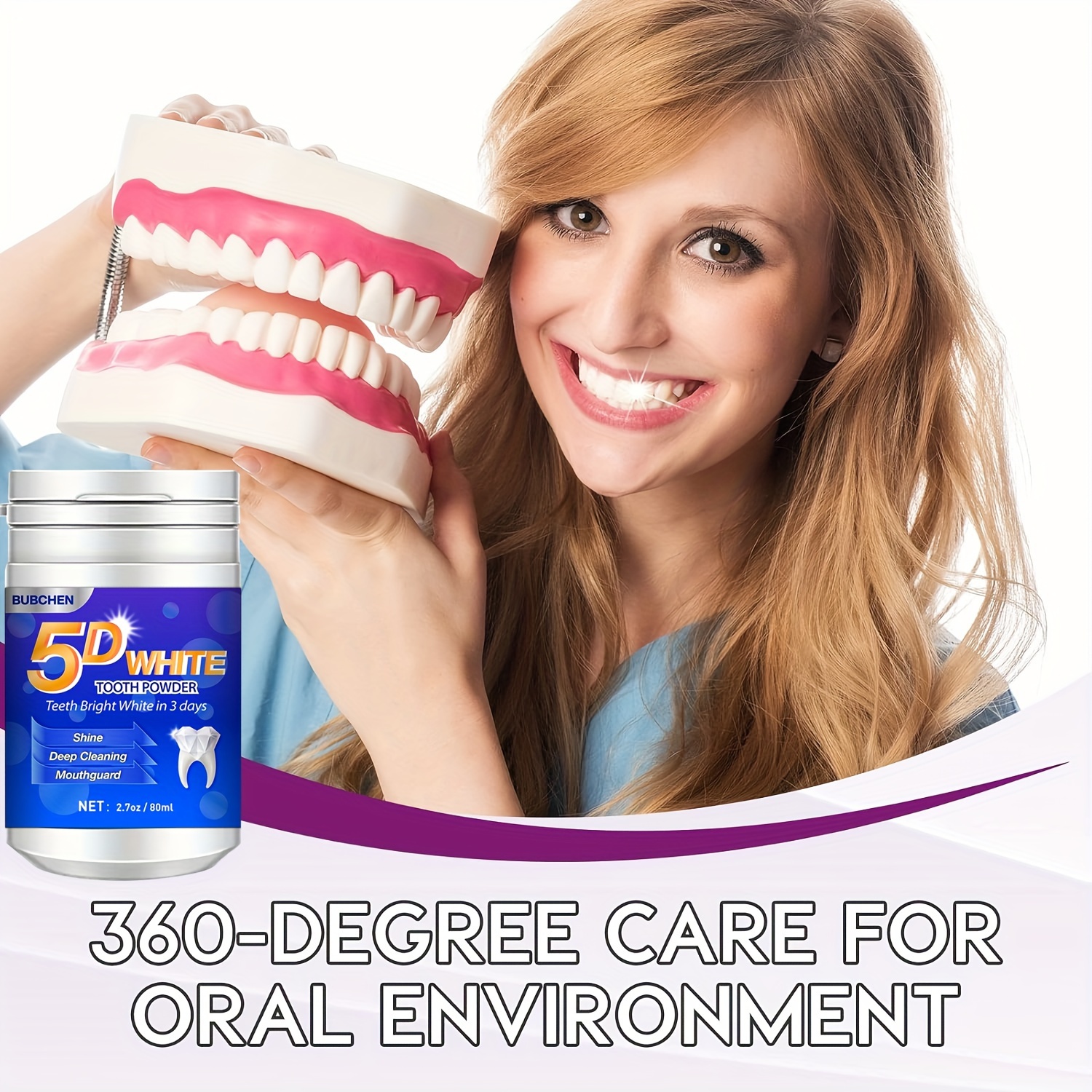 5D White Tooth Powder - Deep Cleaning Formula for Fresh Breath and Oral Hygiene - Gentle, Effective, and Ideal Gift for Women and Men. 