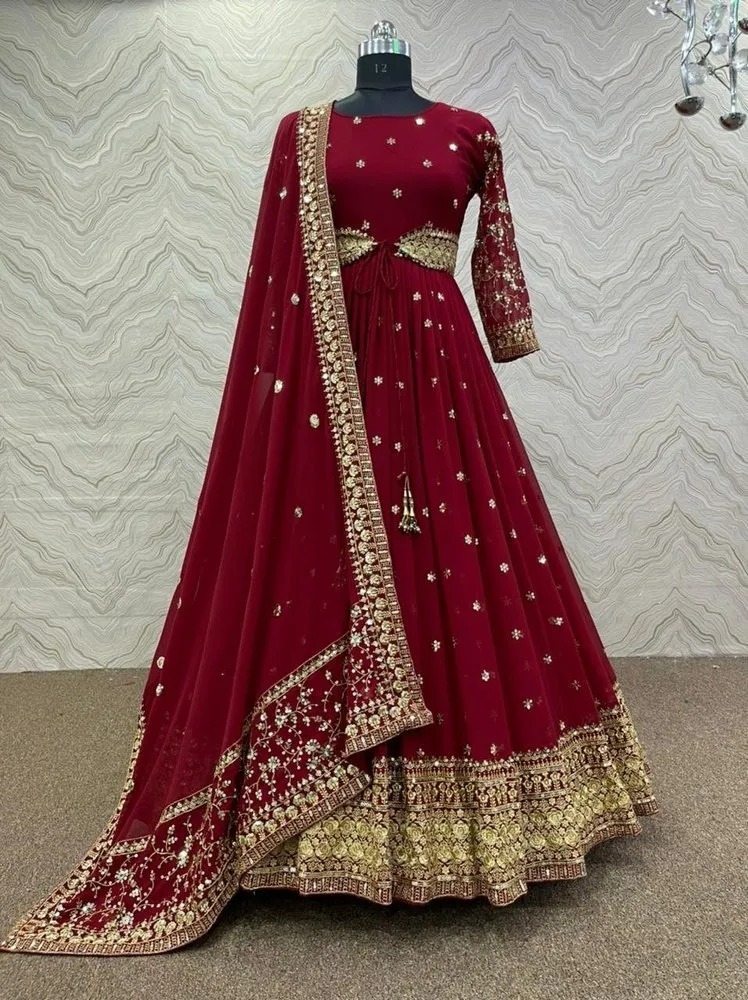 Semi Stitched Georgette Embroidery Long Floor Touch Anarkali Party Dress for woman