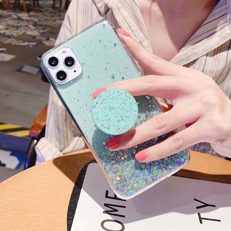 For Samsung Galaxy M13 Case Glitter Bling Soft Stars Moon Sequins Folding Bracket Transparent for Cases Samsung M13 Back Cover Casing. 