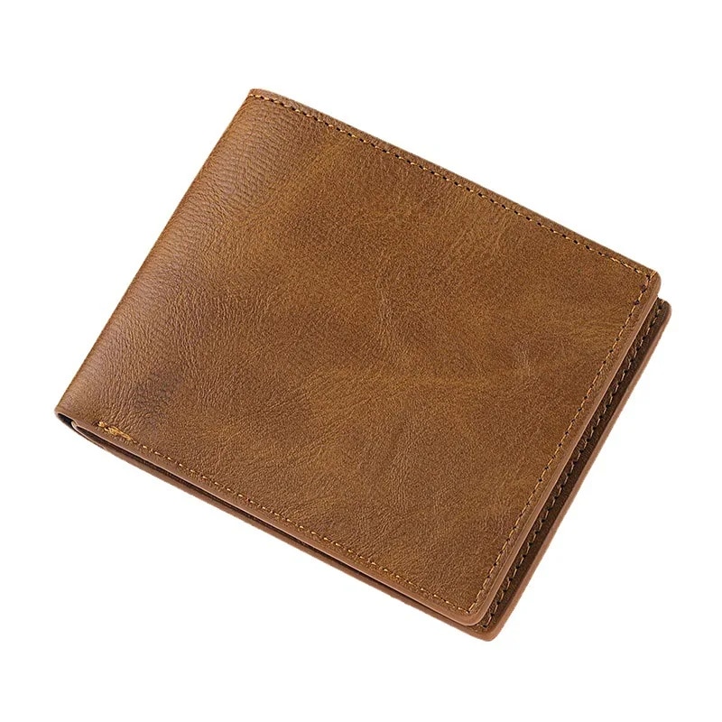Retro Men's Ridge Wallet Multiple Pockets Classic Business PU Leather Zipper Credit Card Wallet Two -fold Horizontal Money Clip