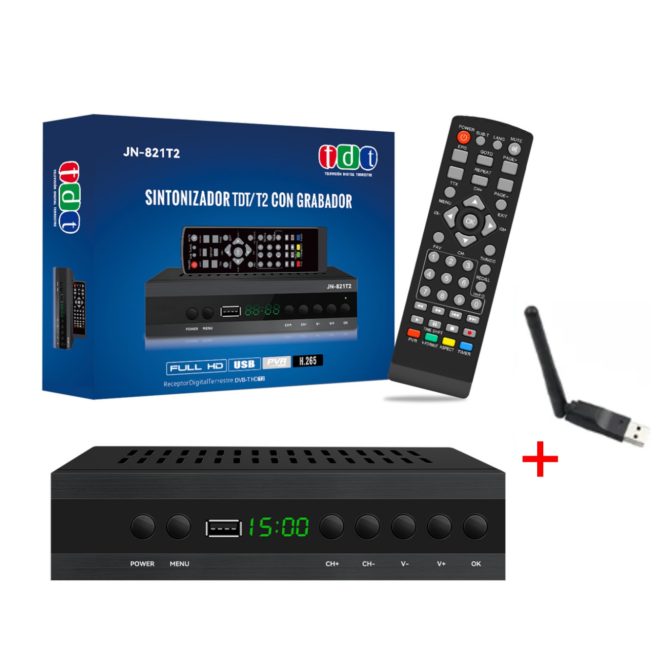 JN-821T2 Spain EU TDT HD Decoder DVB-T2 H.265 HEVC FTA Tuner PVR Digital SCART TV Receiver for View High-definition Channels. 
