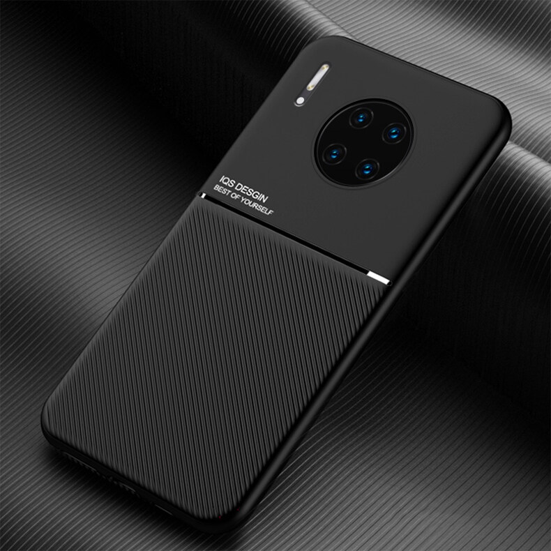 For Huawei Mate 30 Fashionable New Style Moire Embedded Iron Plate Ring-free Bracket Phone Case (Compatible with Magnetic Car)