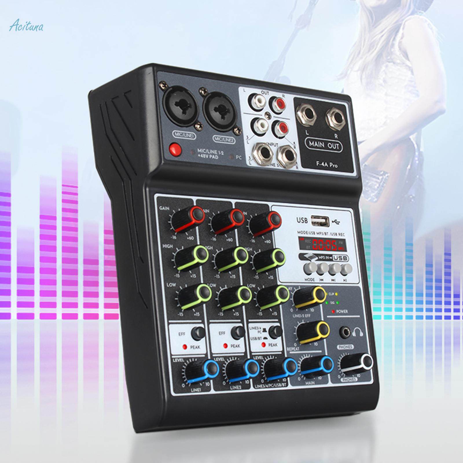 4 Channel Audio Mixer Reverb Delay Effect Portable Sound Board Console System for Studio Recording. 