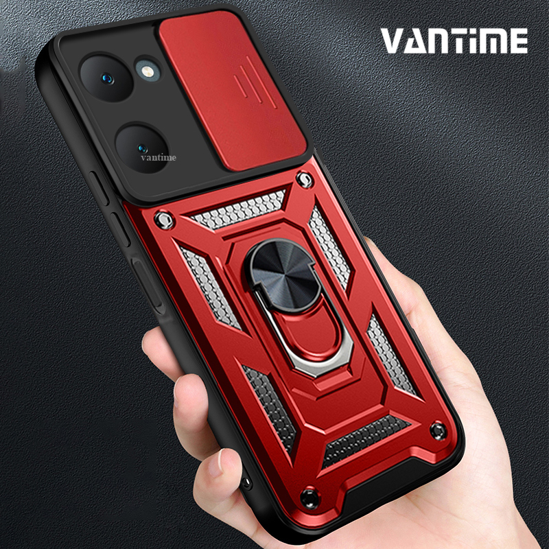 Vantime for vivo Y03 / Y03t / Y18 / Y18s / Y28s 4G 5G Case Hard Sliding Lens Protect Stand Holder Back Cover