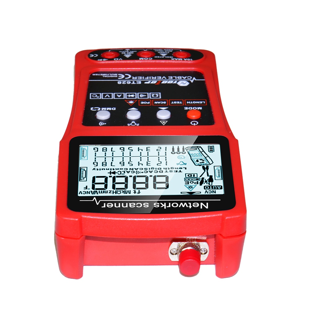 TOOLTOP Network Cable Tester 10KM Visual Fault Locator Multimeter 3 in 1 LAN Length Measure Anti-noise Line Tracker POE Test. 