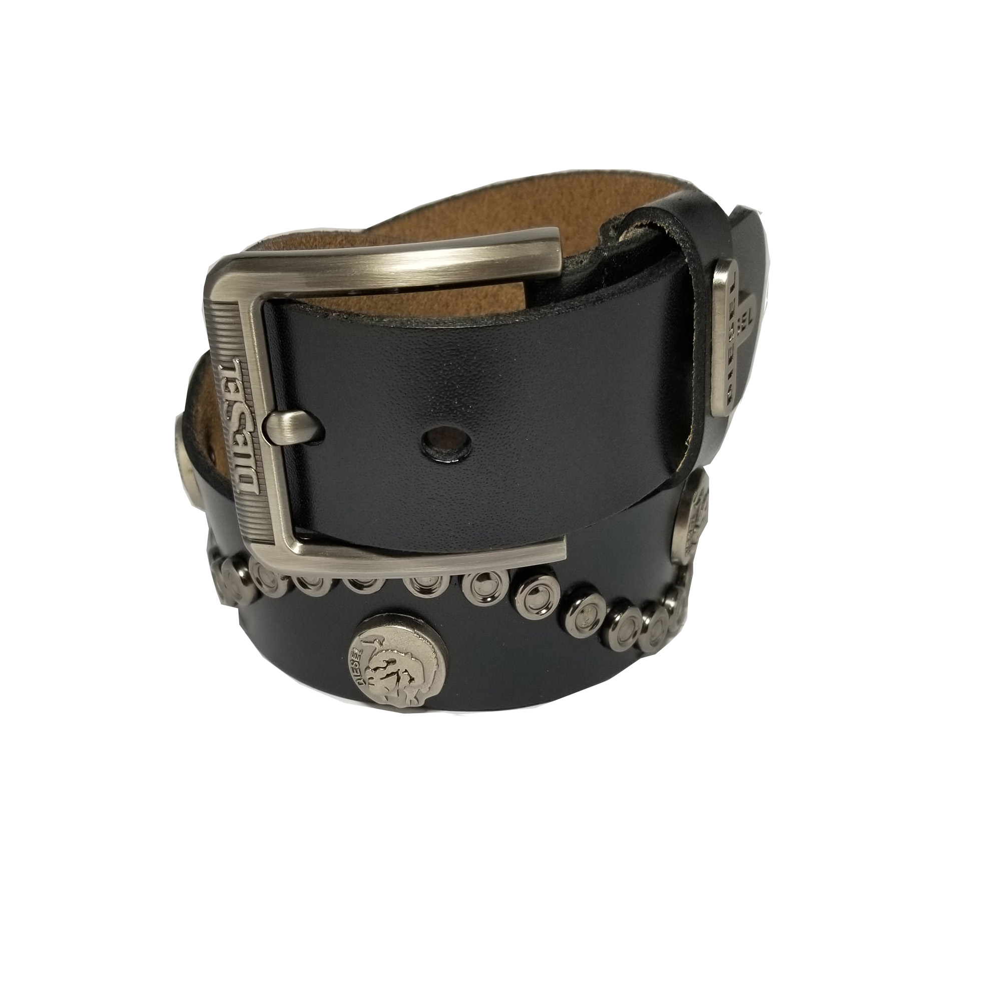 Black Leather Casual Stone Belt For Men 