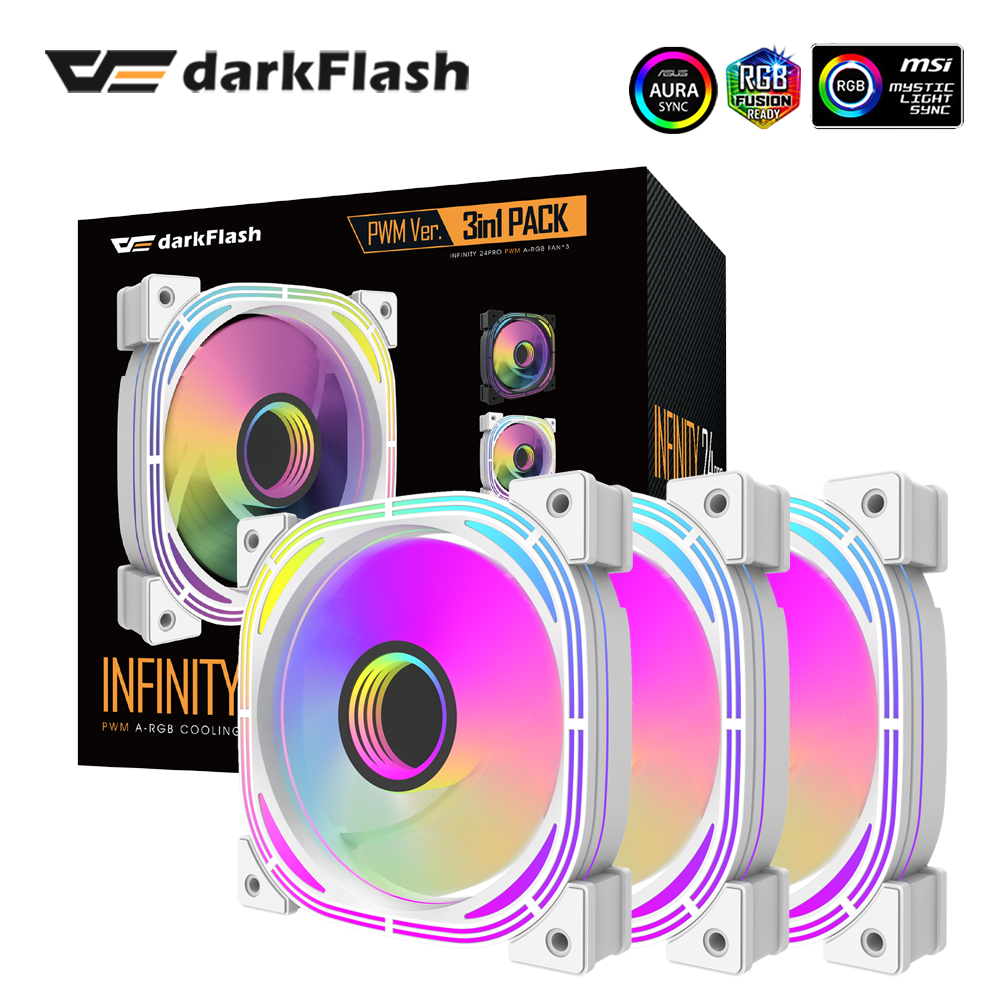 Darkflash INF24 Pro 120mm White Rgb PC Case Fan Infinity 3 Pin 5V Sync Argb 4 Pin Pwm Connector Cooling Fans for Desktop