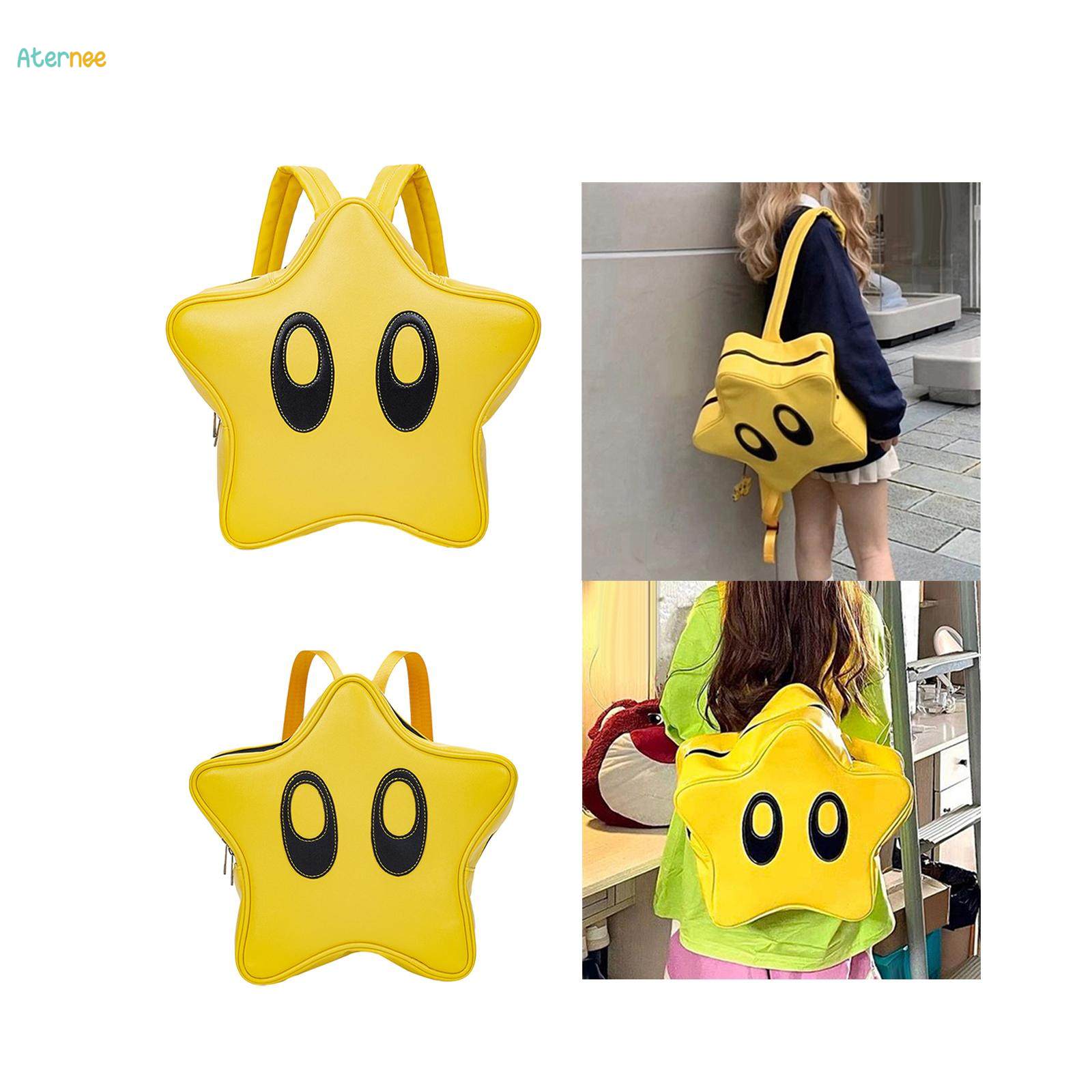 Yellow Star Shape Backpack Bookbag with Adjustable Shoulder Straps Funny Cute Travel Bag 33x12x38cm. 