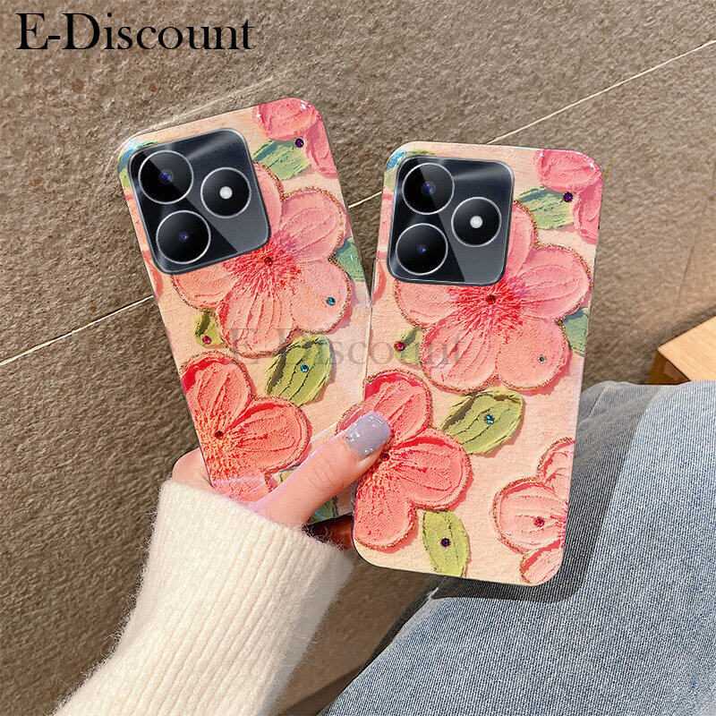 New Phone Case For Realme C53 Cover Soft Blue Light Oil Painting Flower Silicone Anti Shock For Realme C53 Case. 
