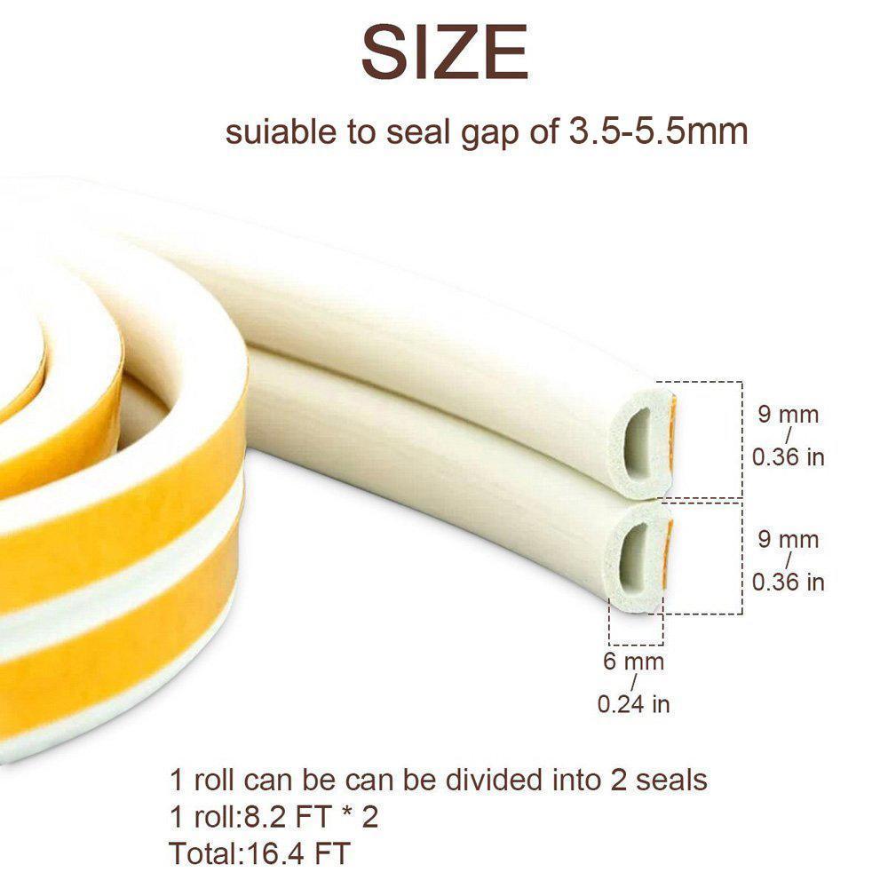 Door Weather Stripping Self-adhesive Seal Strip for Doors Windows Winter Cars Frame Side Draft Stopper, Soundproofing Anti-collision Weatherstrip Gap Blocker D Type 16Ft 2 Pack. 