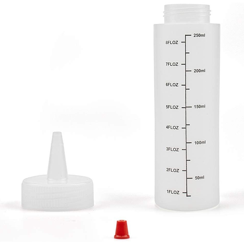 24-Pack 8 Oz Condiment Squeeze Bottles with Red Tip Cap - Durable Plastic Squirt Bottle for Ketchup, Sauces, Syrup. 