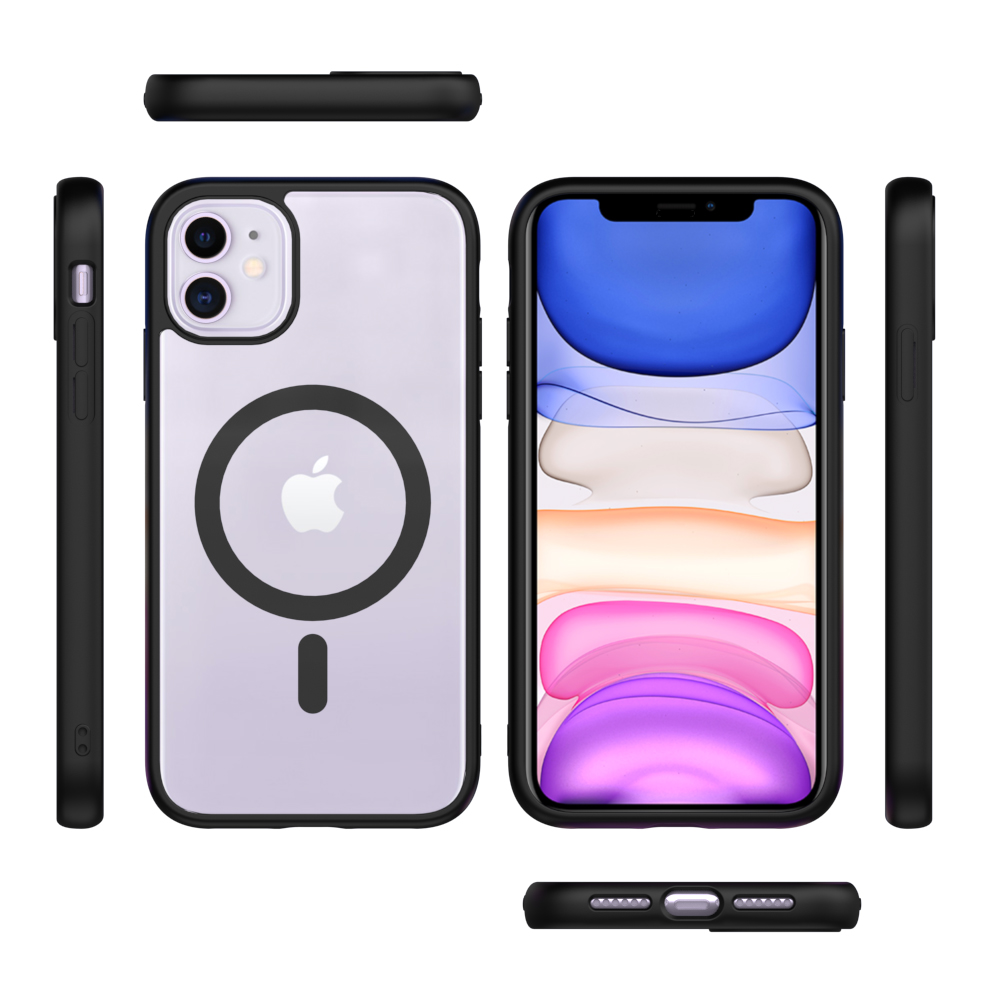 For Apple iPhone 11 MagSafe Compatible Shockproof Transparent Slim Fit Wireless Charging supported Frosted Border Phone Back Case Mobile Cover. 
