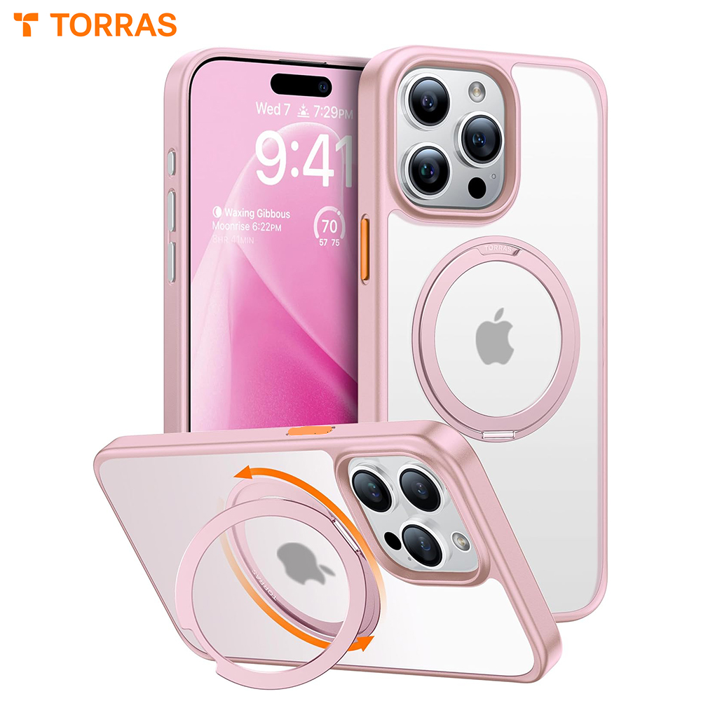 TORRAS 360° Rotating Magnetic Ring for iPhone 15 Pro Max 15 Pro Case, MagSafe Compatible with Ring Mount Shockproof