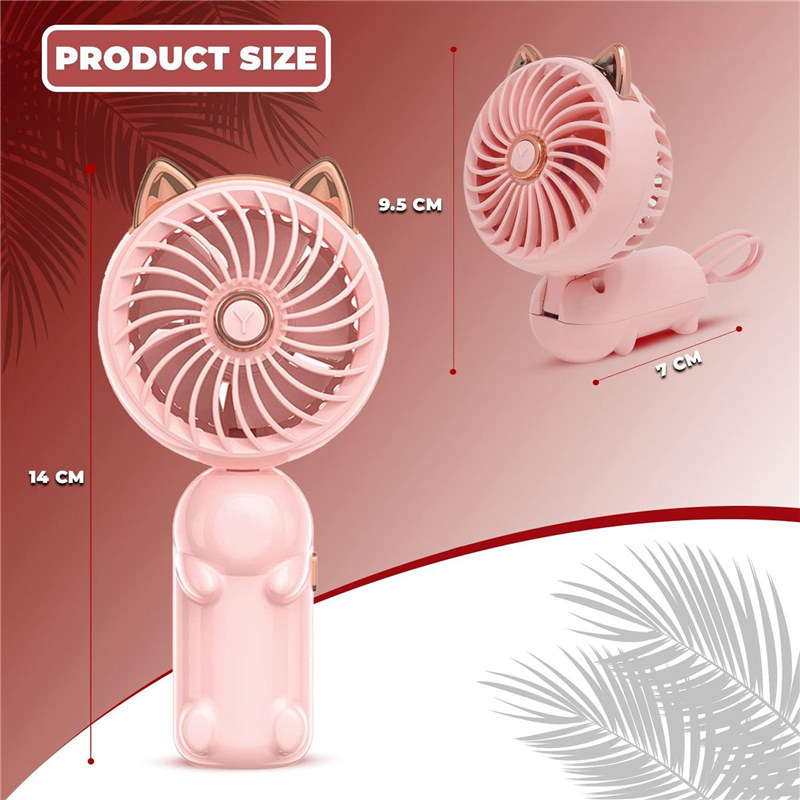 1 PCS Portable Hand Held Fan Foldable Small Fan with Cat Ears with USB Rechargeable Battery (Green). 