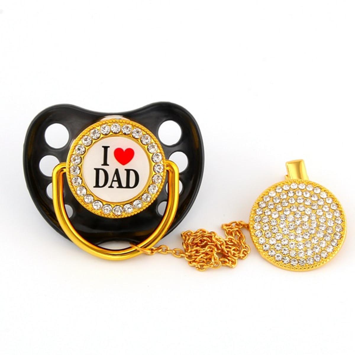 【happy one】Luxury Baby Bling Bling Pacifiers Orthodontic Nipple Soother Baby Pacifier Clip I Love Dad Pacifiers