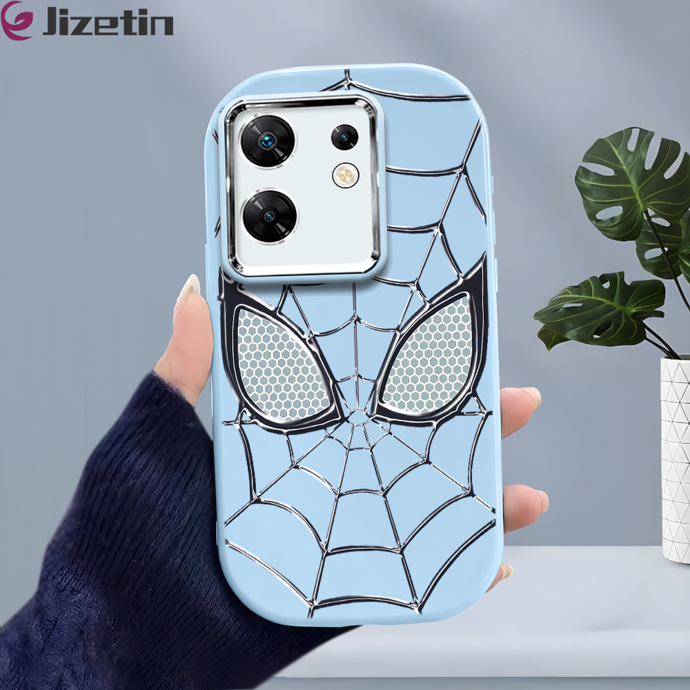 Jizetin for Infinix Zero 30 4G Back Cover Silver Spider Mask Bright Lens Frame Candy Soft Rubber Phone Cases