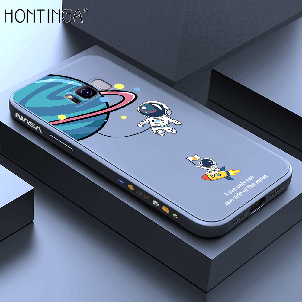 Hontinga for Samsung S8 Plus Case Cartoon Astronaut Side Design Back Cover Soft Square Edge Liquid Silicone Phone Cases. 