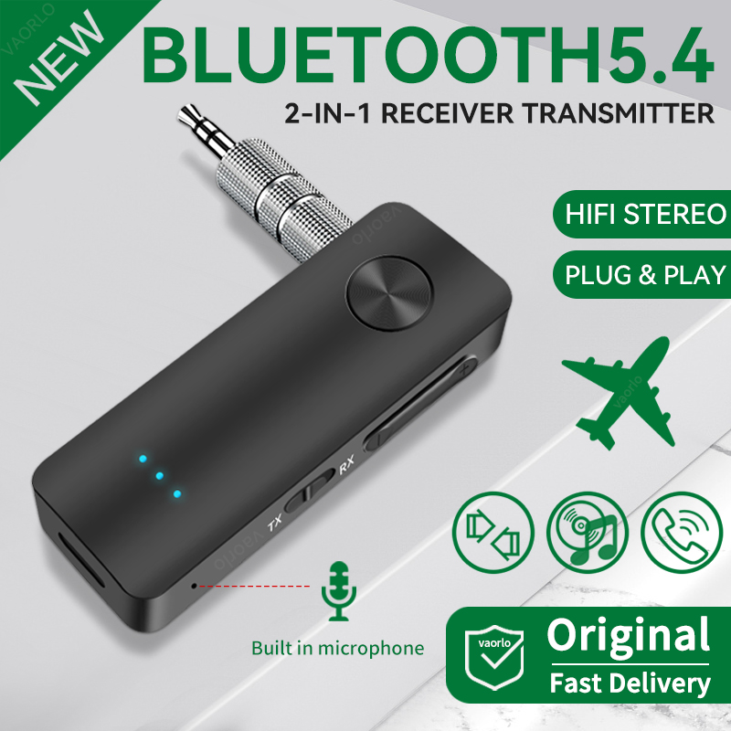2 In 1 Bluetooth 5.4 Audio Receiver Transmitter Hifi Stereo Wireless Adapter 3.5MM AUX With Mic For Car Airplane TV PC Speaker