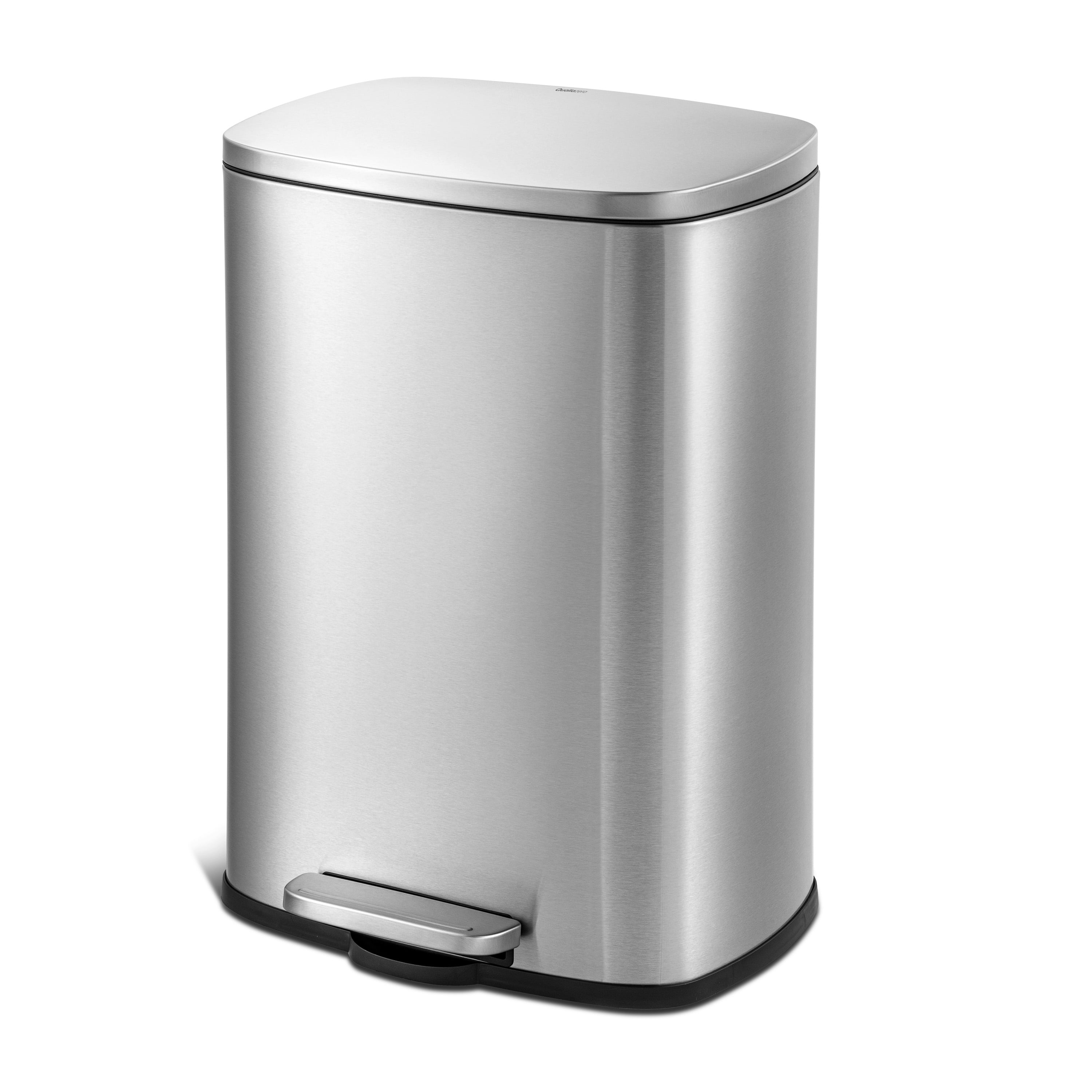 Qualiazero 13.2 Gallon Stainless Steel Trash Can Silver Step On Kitchen Garbage Can. 