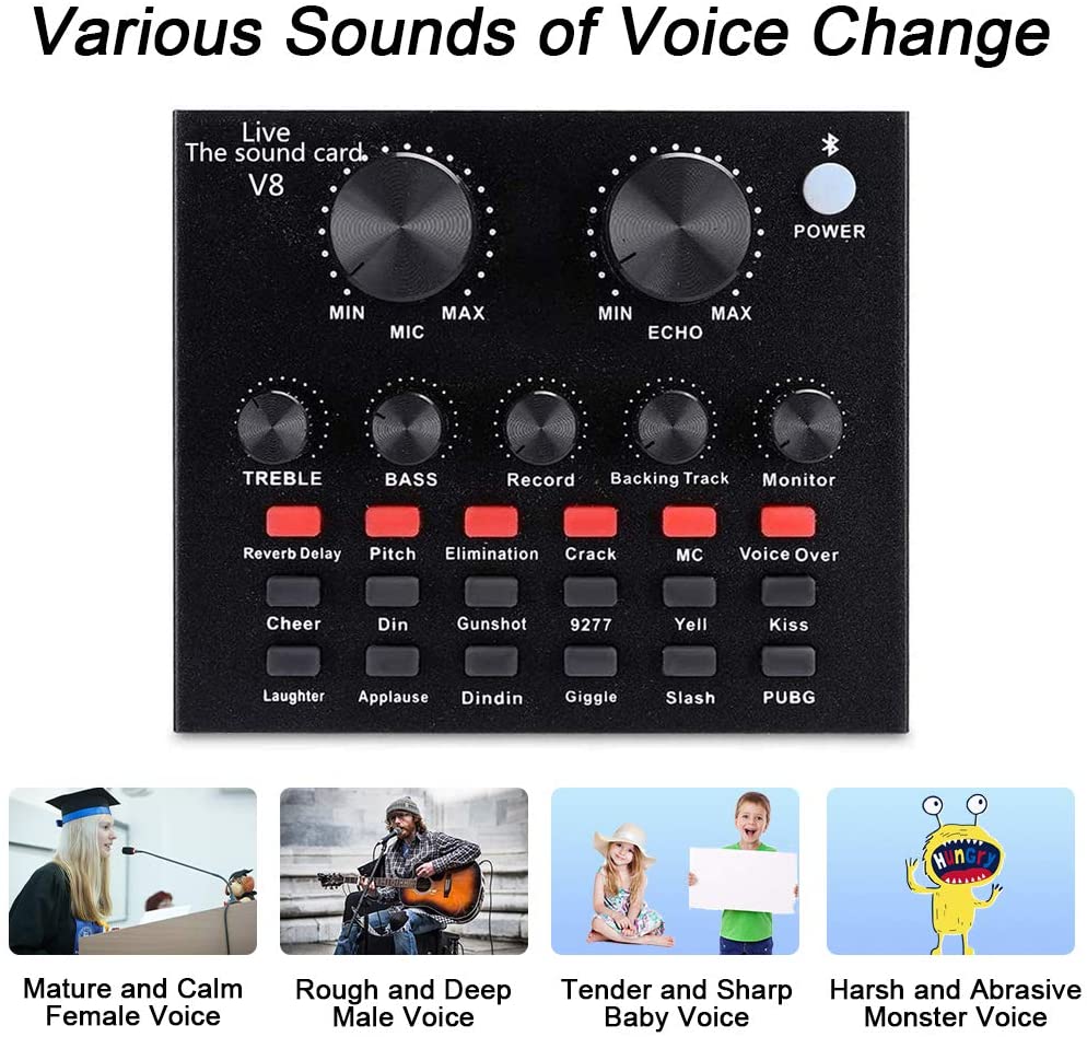 BM-800 Condenser Microphone Full Studio With V8 Sound Card Audio Interface External Usb Live Microphone Sound Card with Bluetooth Function with Smartphones Connections Full Package Setup for Youtuber/ Bloger/Siging/ Studio Recording. 