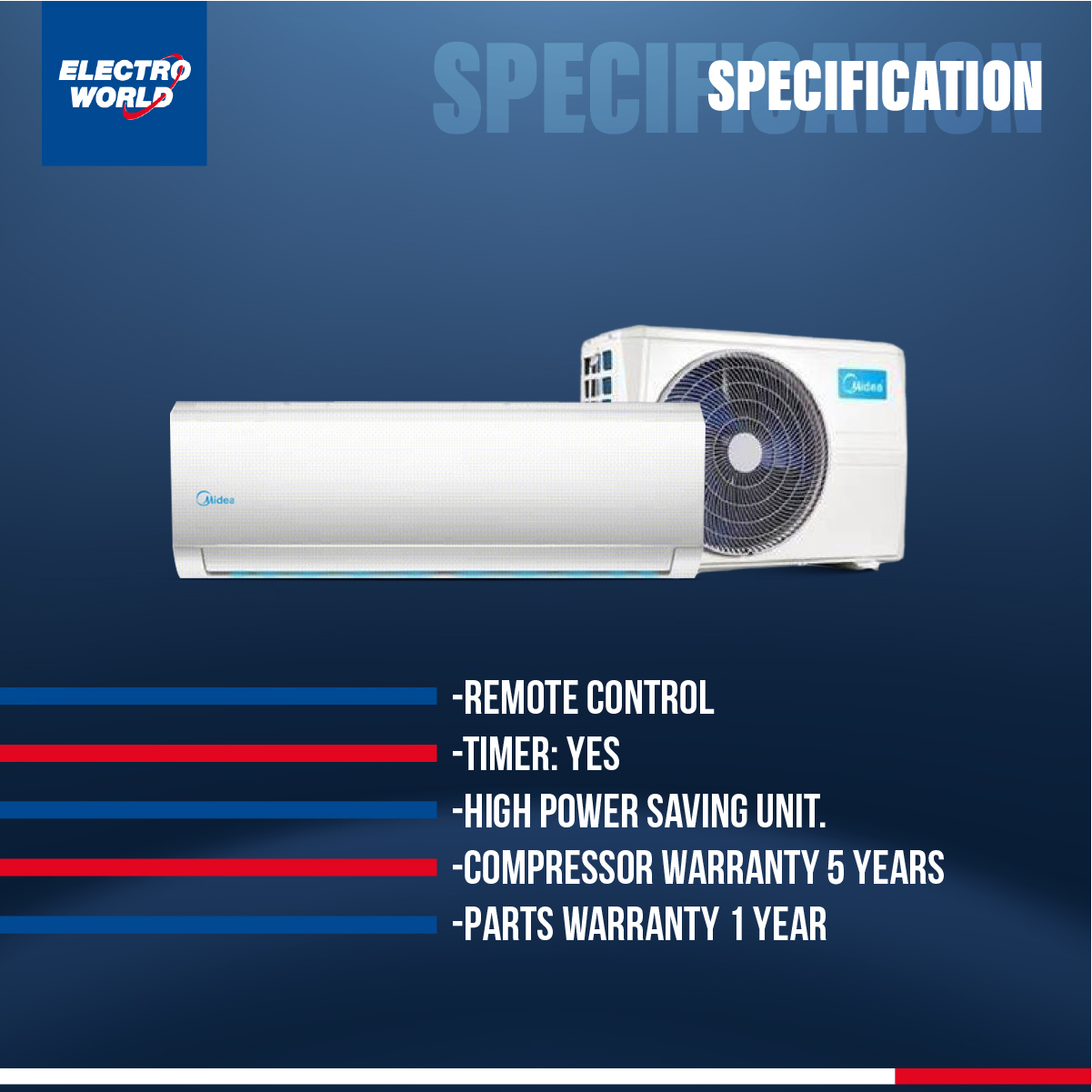 Midea Inverter 1.5 Ton Ac Split Type Air Conditioner 10 Year Compressor Official Warranty. 