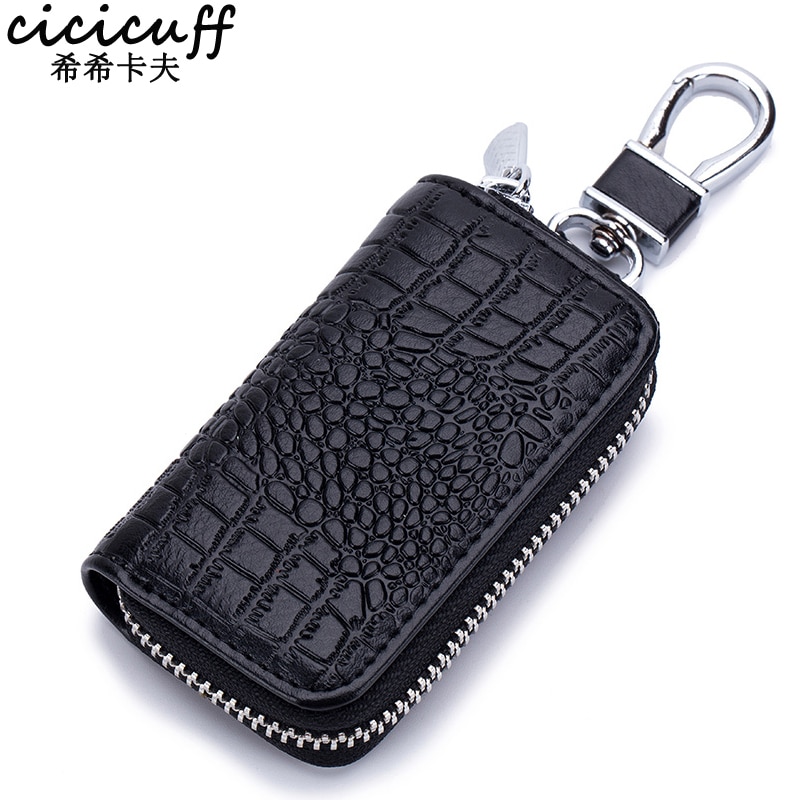 【happy one】CICICUFF Fashion Car Key Bag Unisex Crocodile Print Zipper Keys Cow Split Key Organizer Case Wallet. 