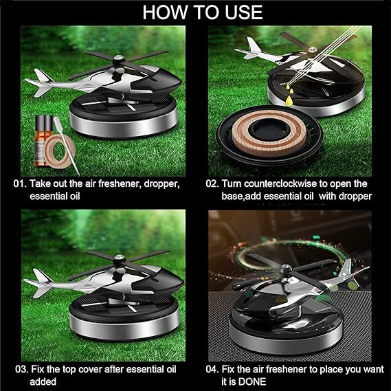 Solar Powered Rotating Helicopter Aromacure Furnishing Air Freshener Tablet for Car Interior. 